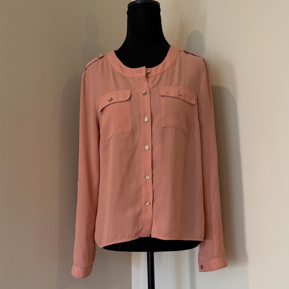 Charlotte Russe Dusty Rose Button-Front Long Sleeve Shirt
